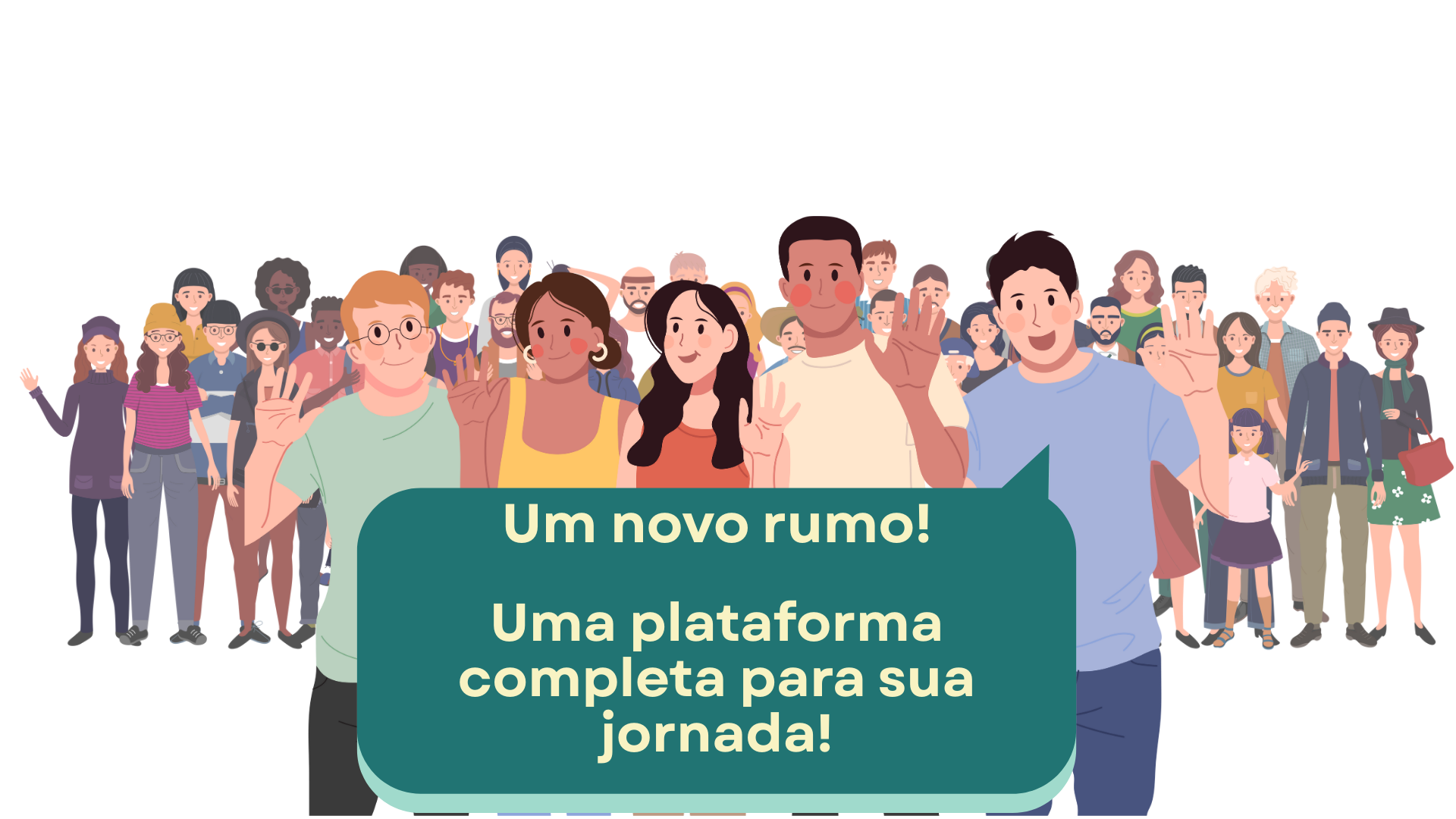 Banner com pessoas a acenar